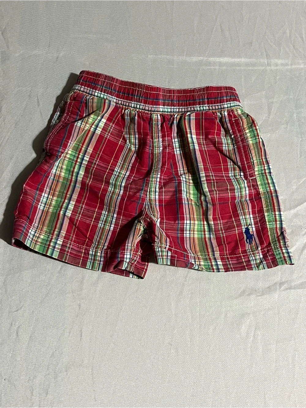 Polo by Ralph Lauren Red Multicolor Plaid Swim Shorts Boys Size 9 Months